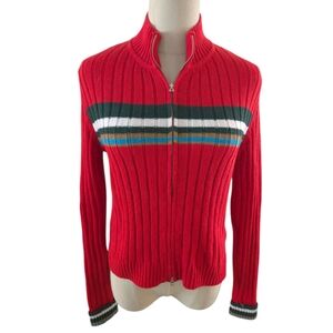 BDG Red Striped Zippered Cardigan
